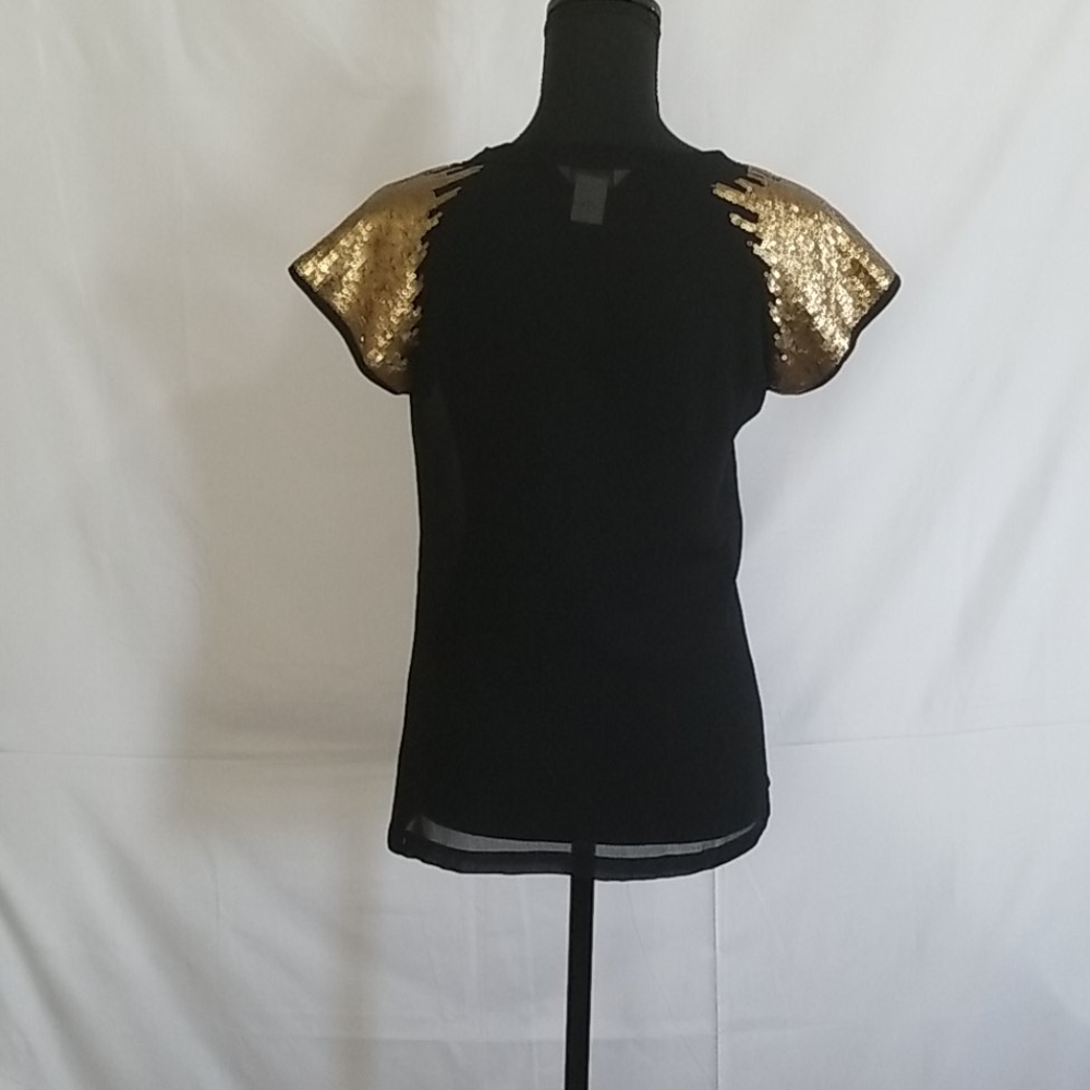 Fun and Flirt Women's Black and Gold Small BLOUSE